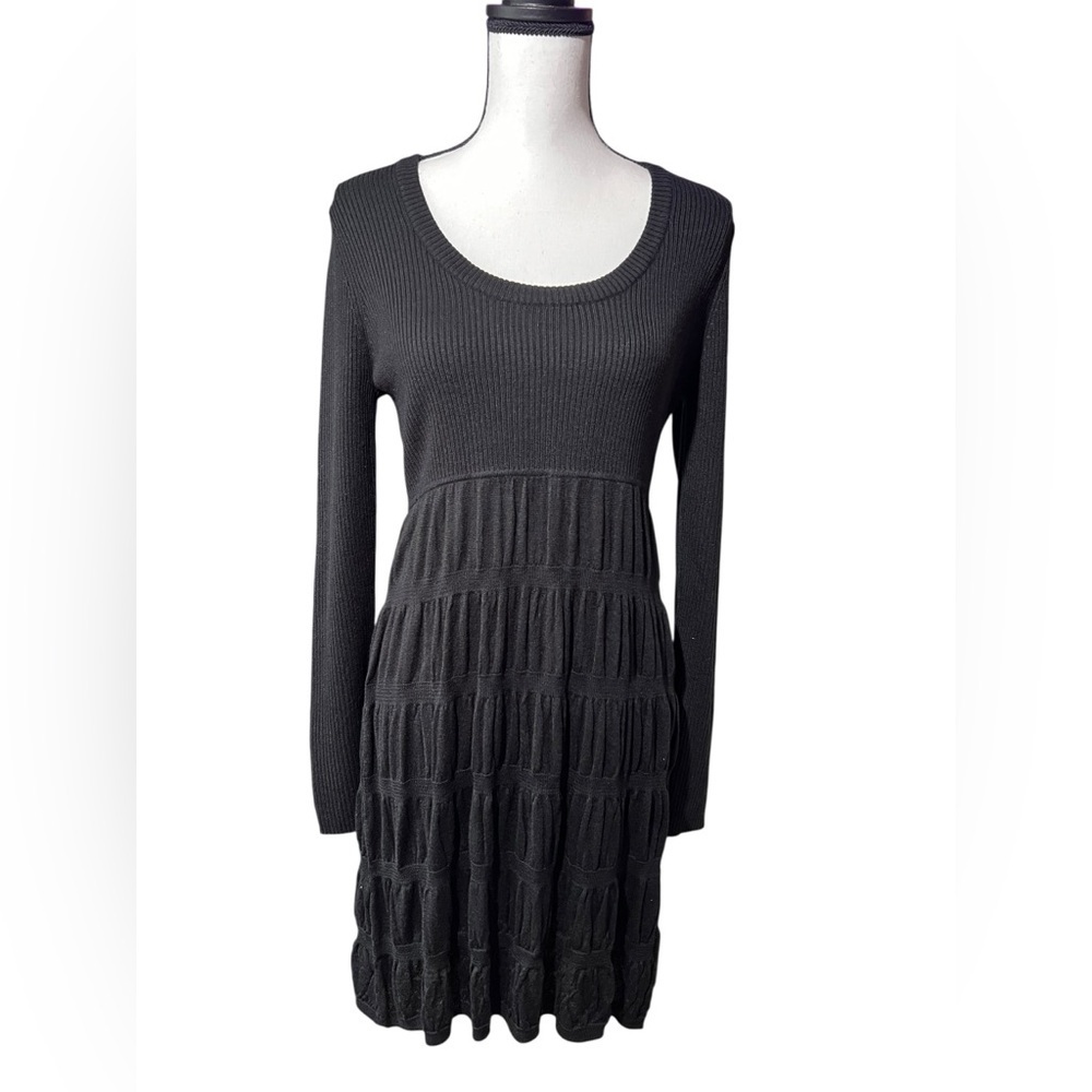 Elegant Calvin Klein Black Knit Long Sleeve Dress, size M